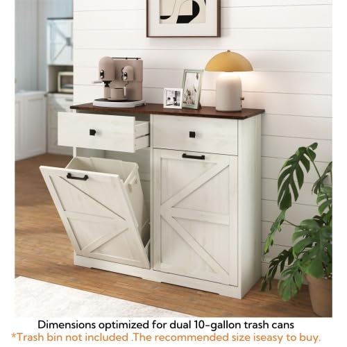 White Free Standing 2x10 Gallons Tilt Out Trash Can Cabinet Q24329
