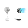 16" White Oscillating Pedestal Fan with Remote and 18" Black Adjustable Pedestal Fan V411