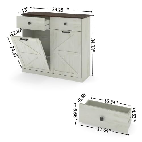 White Free Standing 2x10 Gallons Tilt Out Trash Can Cabinet Q24329