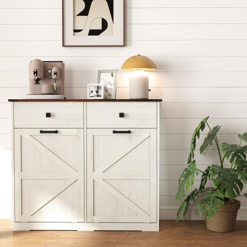 White Free Standing 2x10 Gallons Tilt Out Trash Can Cabinet Q24329