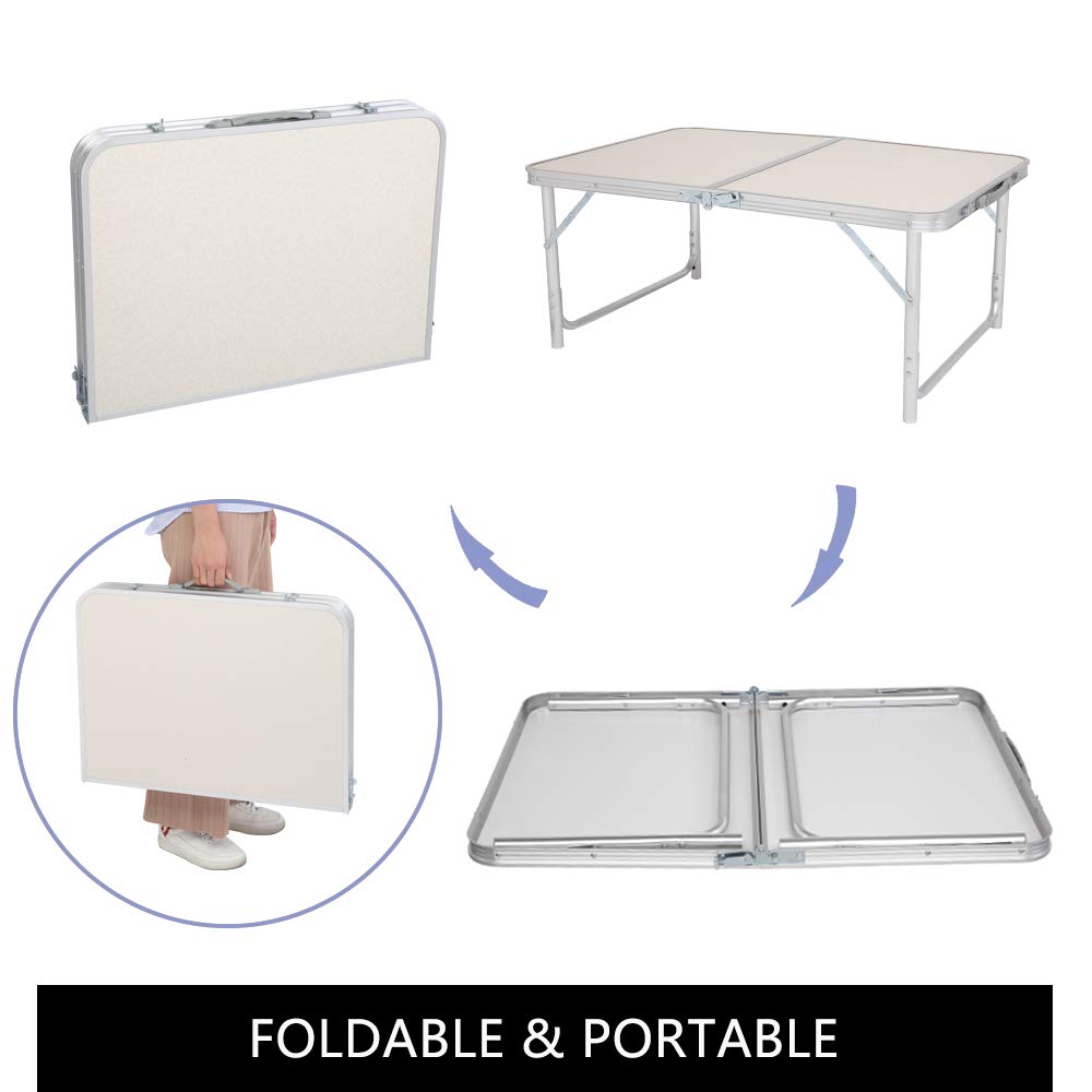 3ft Adjustable Aluminum Folding Picnic Camping Table with Carry Handle B465897