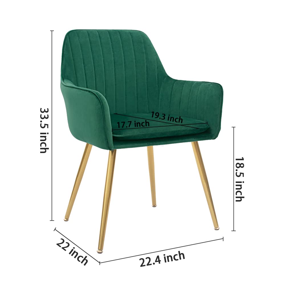 Set of 2 Green Velvet Upholstered Dining Chairs with Metal Legs D449753