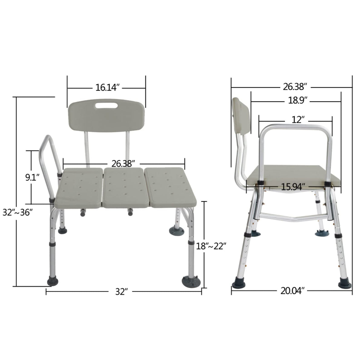 Tub Transfer Bench with Backrest and Armrest L234866