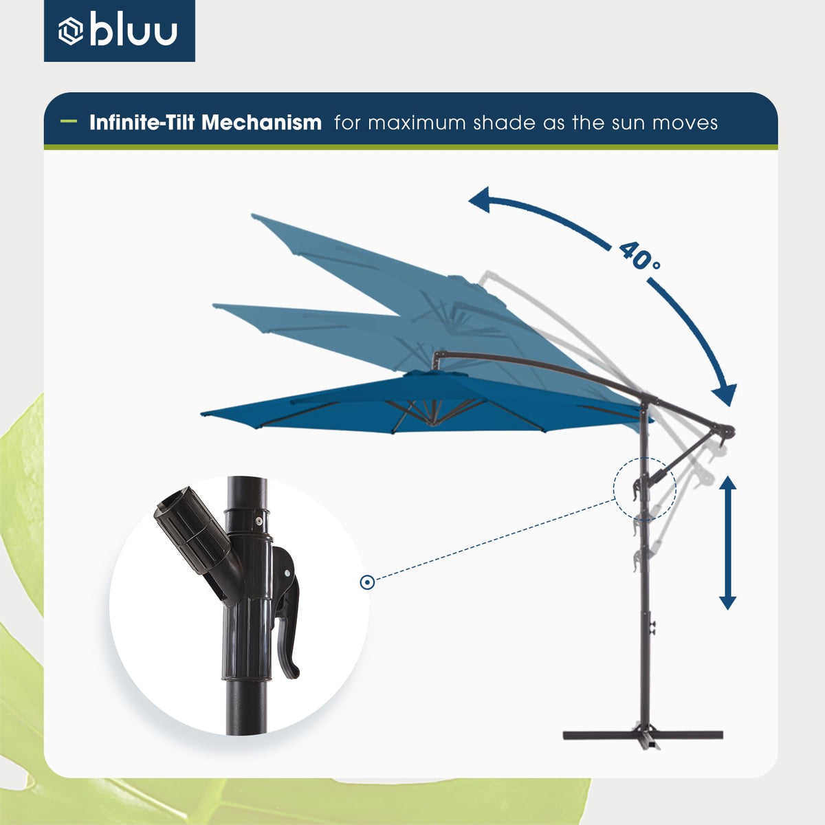 10 FT Patio Offset Umbrella with Infinite Tilt, Crank & Cross Base Q552