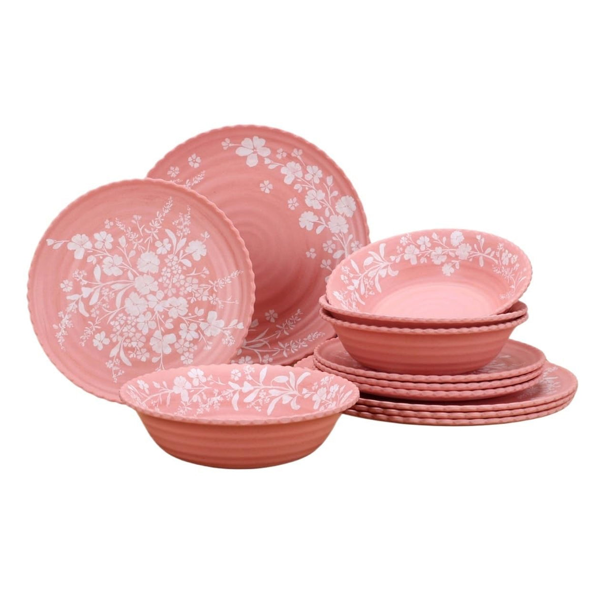 12-Piece Pink Bamboo Melamine Dinnerware Set G4638