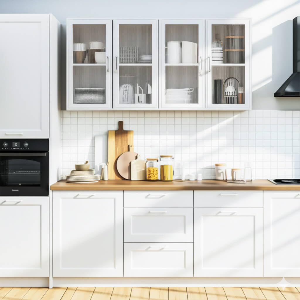 White Wall Cabinet with Acrylic Glass Doors and Adjustable Shelf, Set of 2 N94473