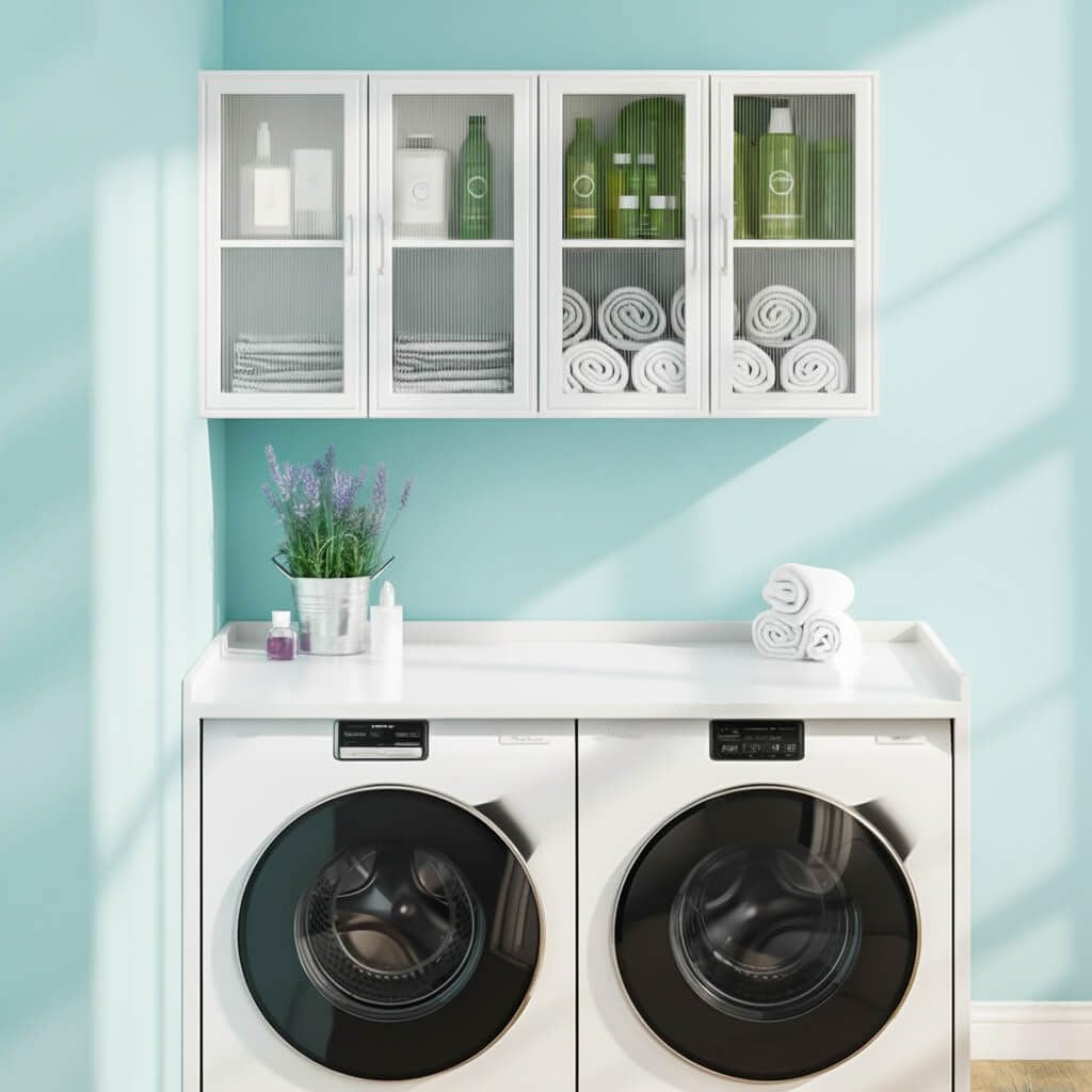 White Wall Cabinet with Acrylic Glass Doors and Adjustable Shelf, Set of 2 N94473