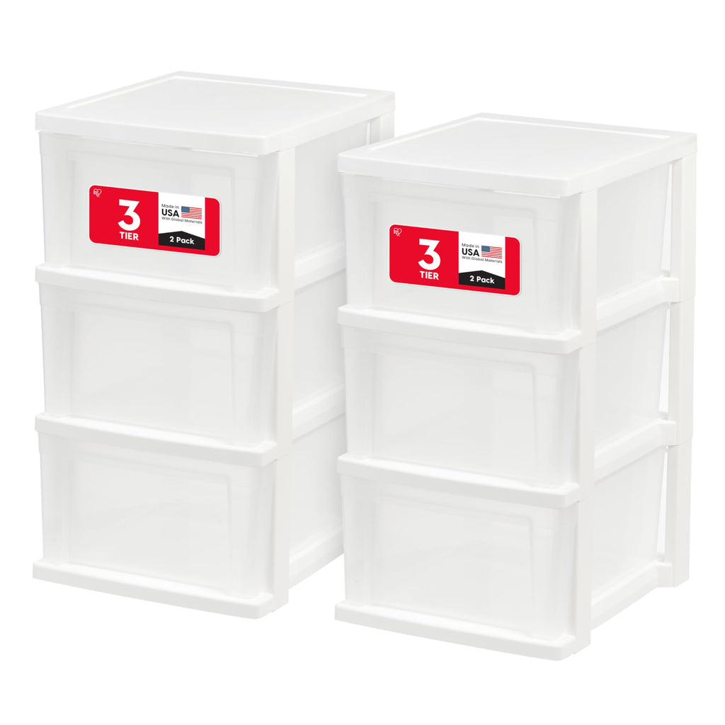 3 Drawer Slim Narrow Storage Organizer 2-Pack White Clear V923343