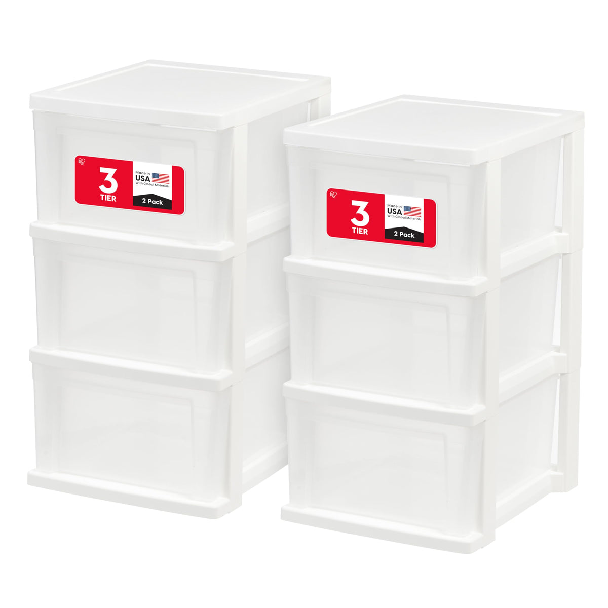3 Drawer Slim Narrow Storage Organizer 2-Pack White Clear V923343