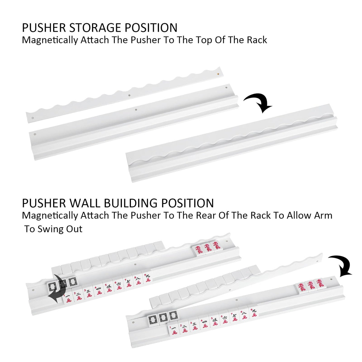 White Wooden Mahjong Racks with Pushers Set of 4 V215