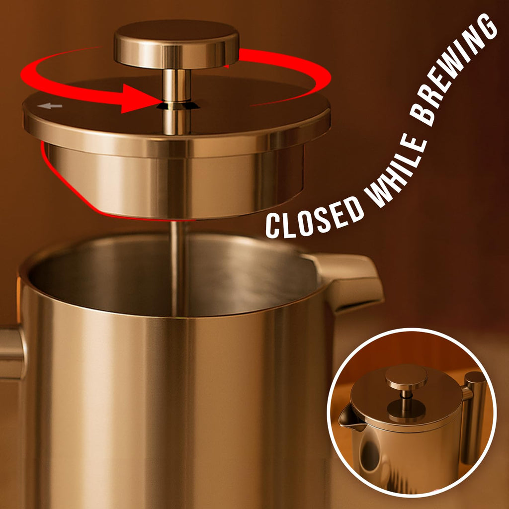 Stainless Steel French Press 1L Double Wall Insulated Coffee Maker I170