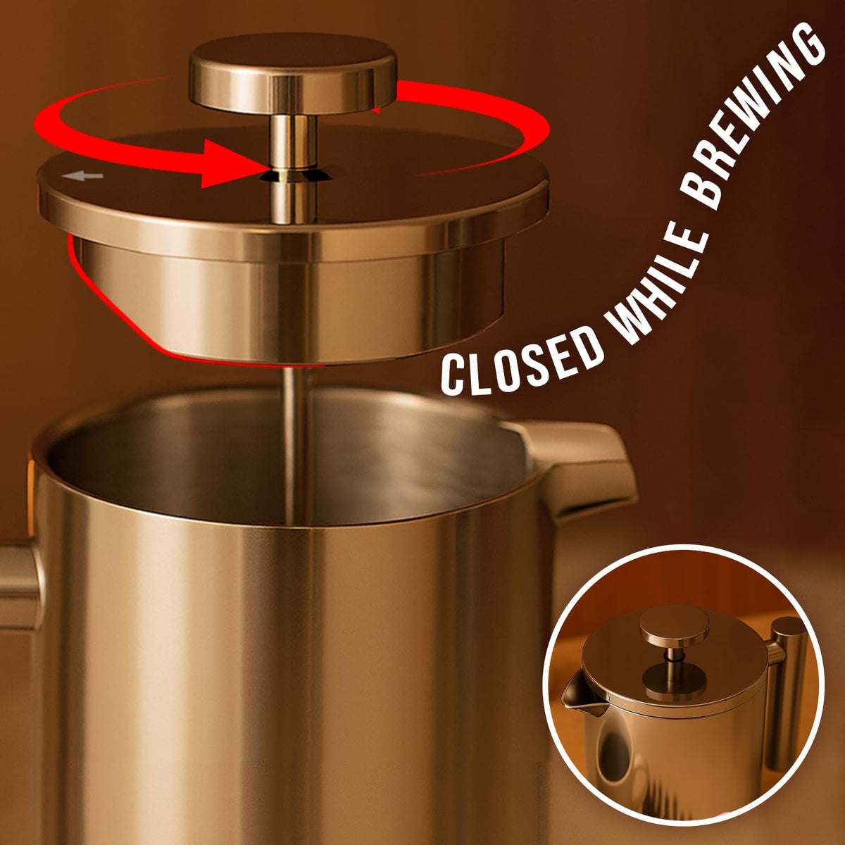 Stainless Steel French Press 1L Double Wall Insulated Coffee Maker I170