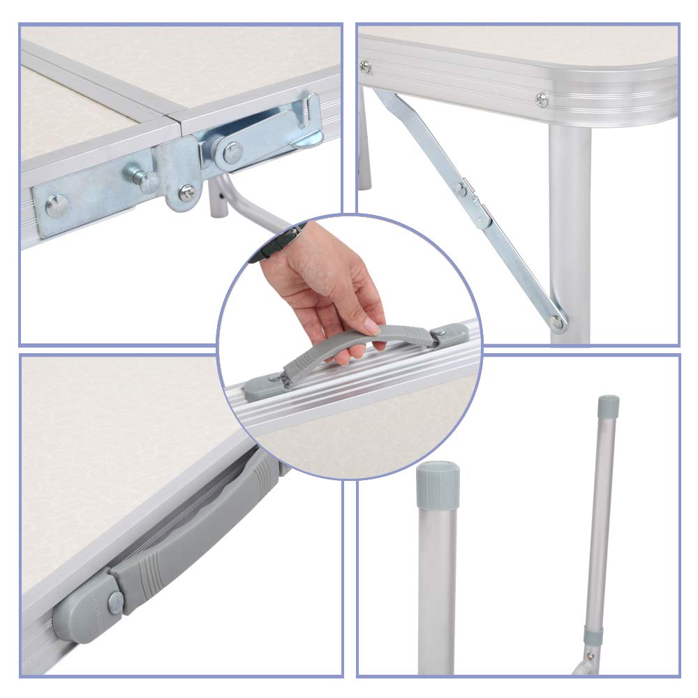 3ft Adjustable Aluminum Folding Picnic Camping Table with Carry Handle B465897