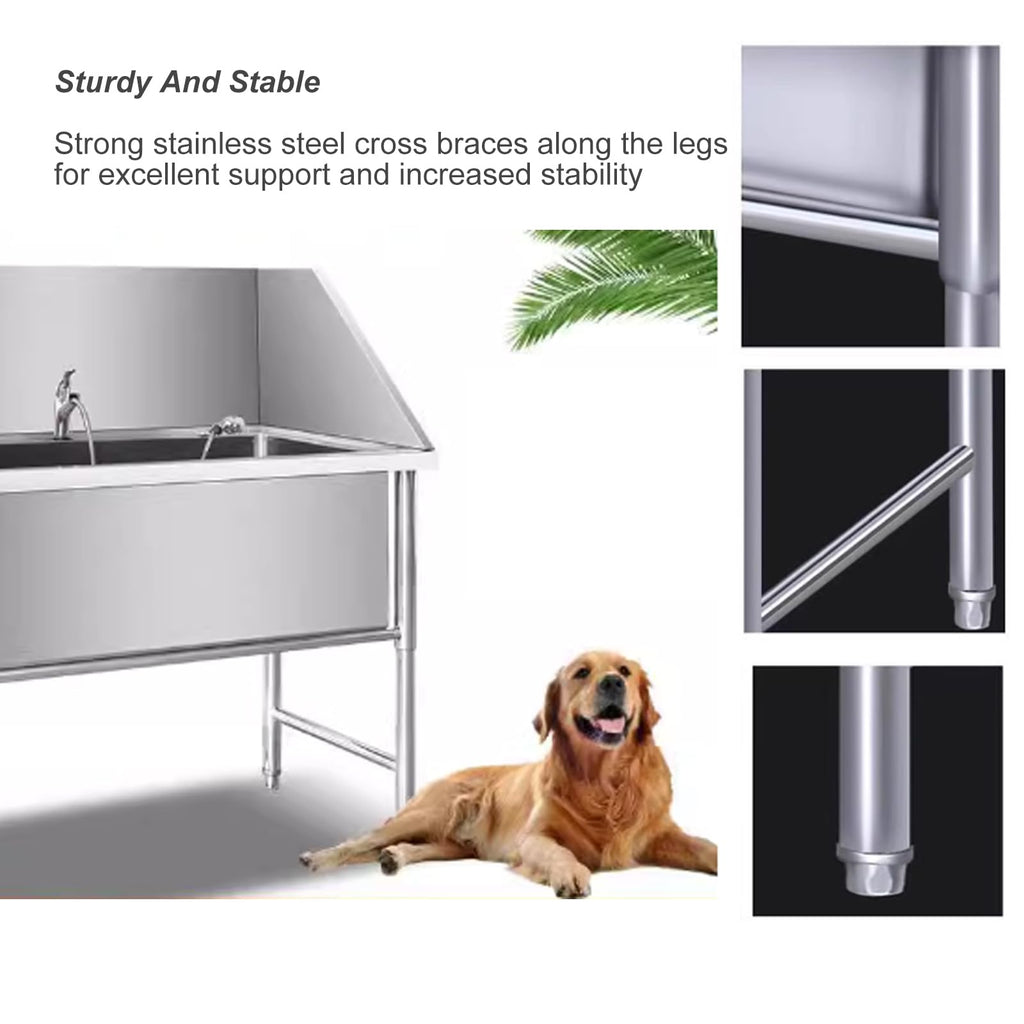 Stainless Steel Dog Grooming Bathtub with Sliding Door and Step P5621