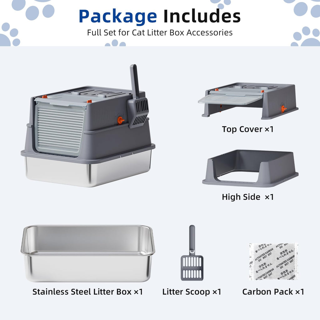 Stainless Steel Covered Cat Litter Box with High Sides R572221