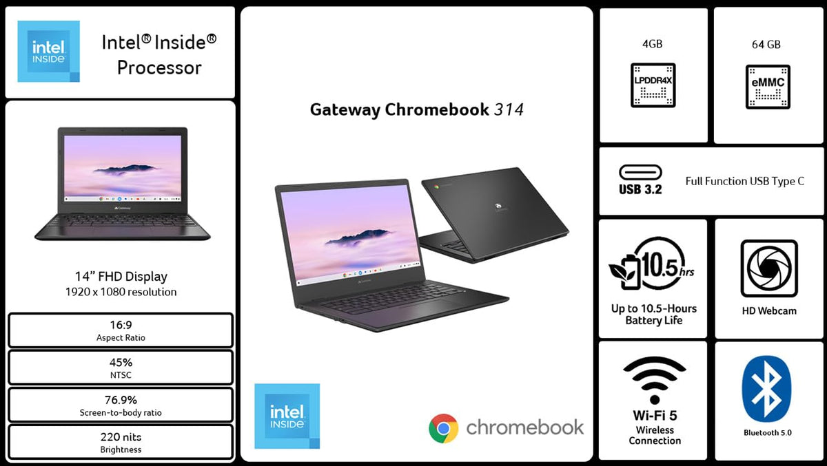 Chromebook 314 Laptop Intel Celeron N4500 14" Full HD 4GB 64GB Chrome OS Star Black Q64956