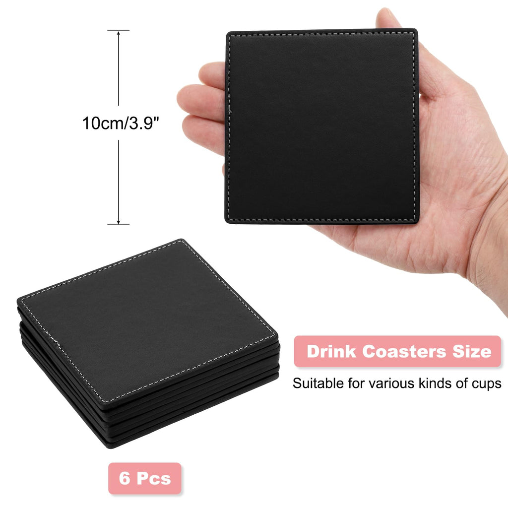 White Stitched Dual Sided Leather Coasters Set of 6 T9011