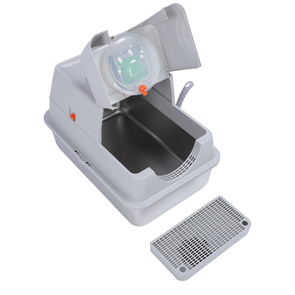 Enclosed Stainless Steel Litter Box with Flip Top Lid C31719