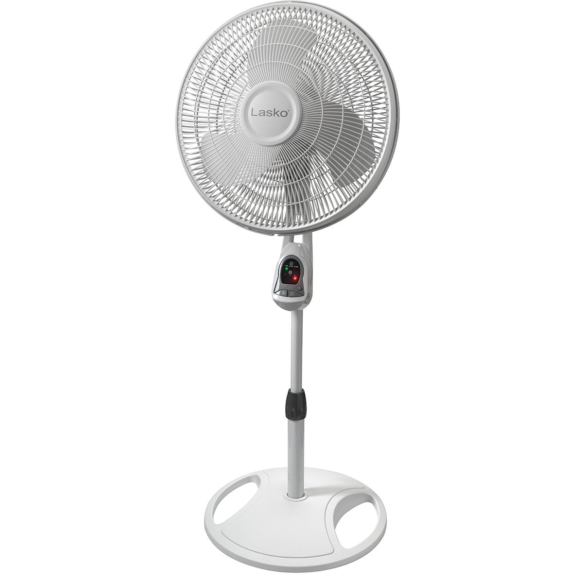 16" White Oscillating Pedestal Fan with Remote and 18" Black Adjustable Pedestal Fan V411