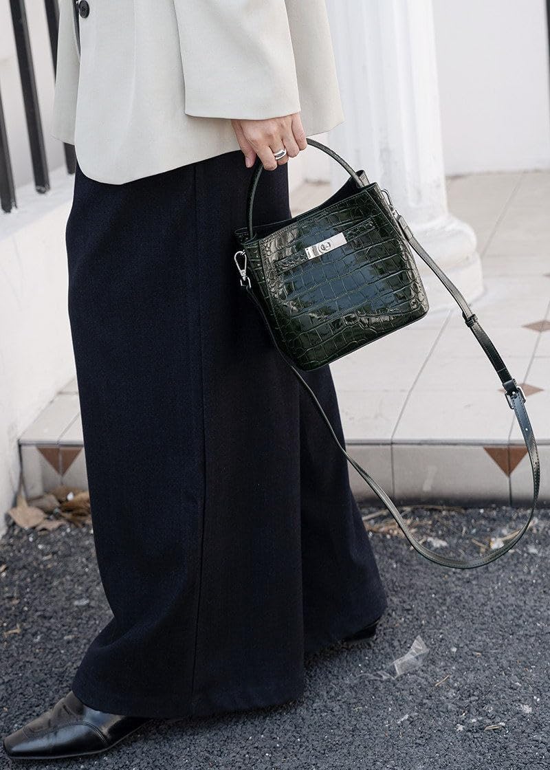 Crocodile Embossed Leather Bucket Bag A4399