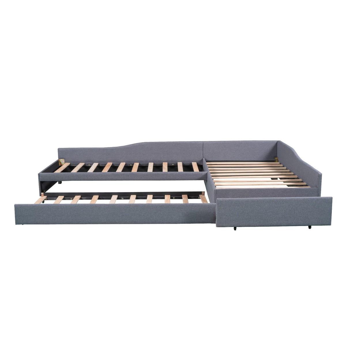 Gray L-Shaped Daybed with Trundle & Drawer J812