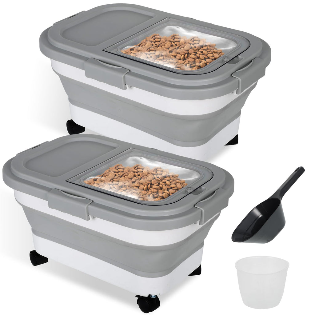 2 Pack 15Lbs Collapsible Airtight Pet Food Storage Container with Scoops I8128