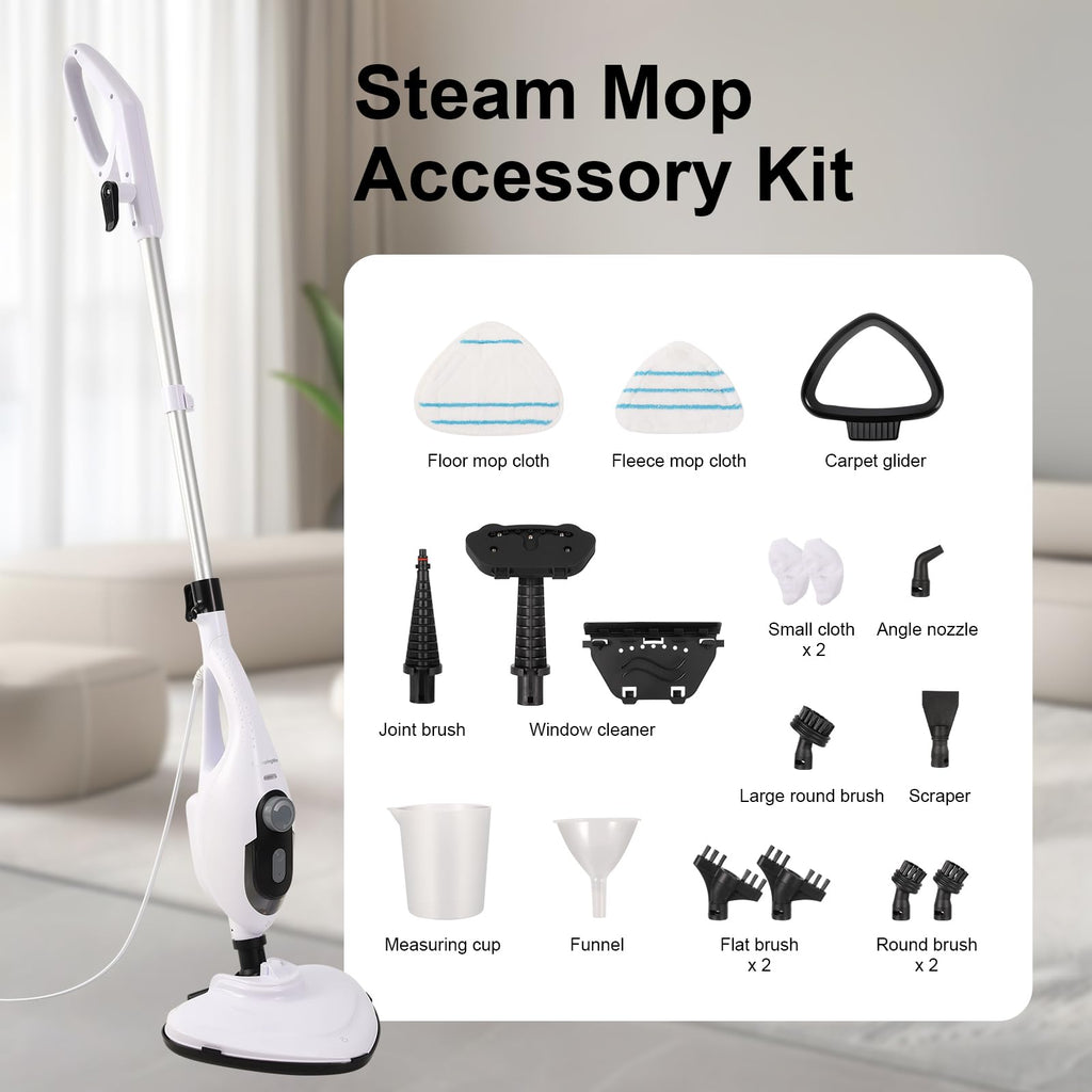 1550W 11-in-1 Steam Mop with 21.3FT Cord, White O78091