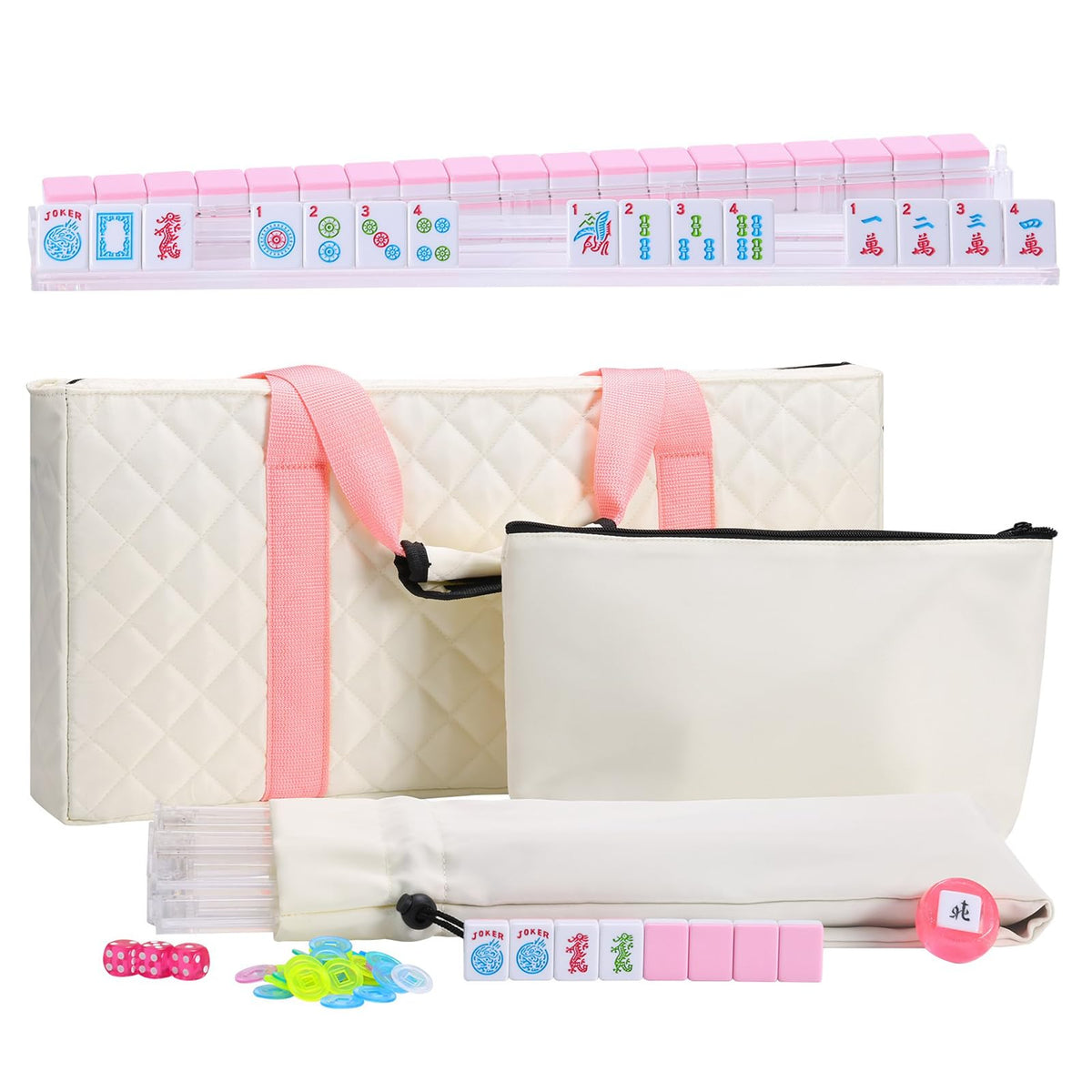 166 Pink Mahjong Set with Bag and 4 Racks R44075