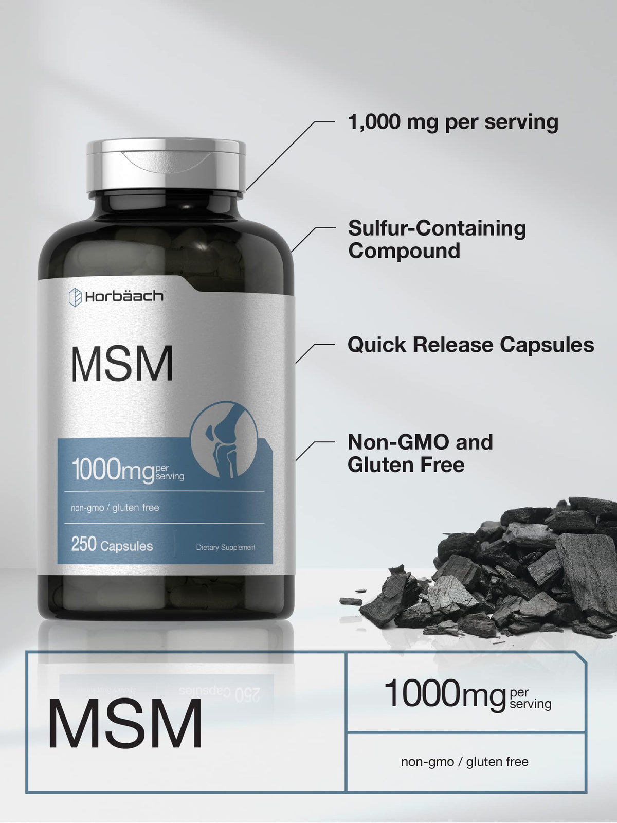 MSM Supplement Capsules 1000mg 250 Count R8609