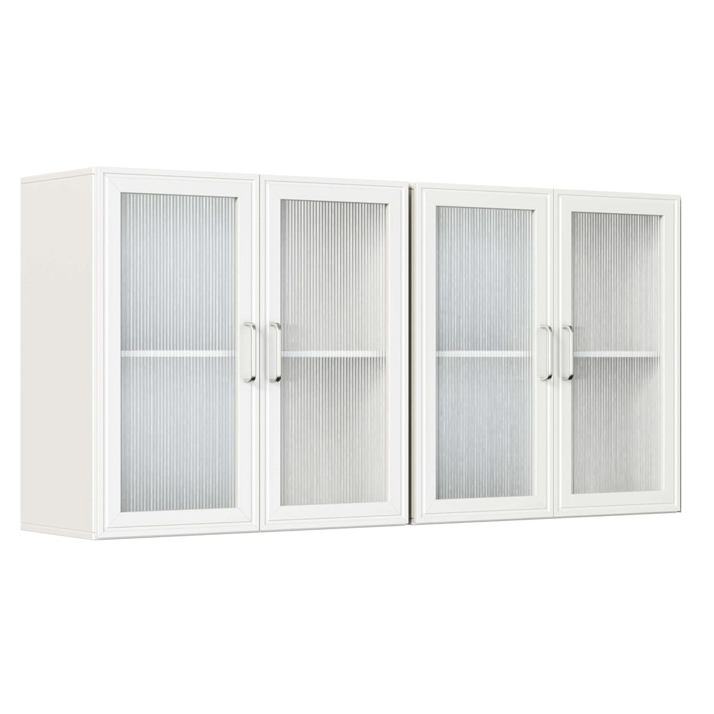 White Wall Cabinet with Acrylic Glass Doors and Adjustable Shelf, Set of 2 N94473