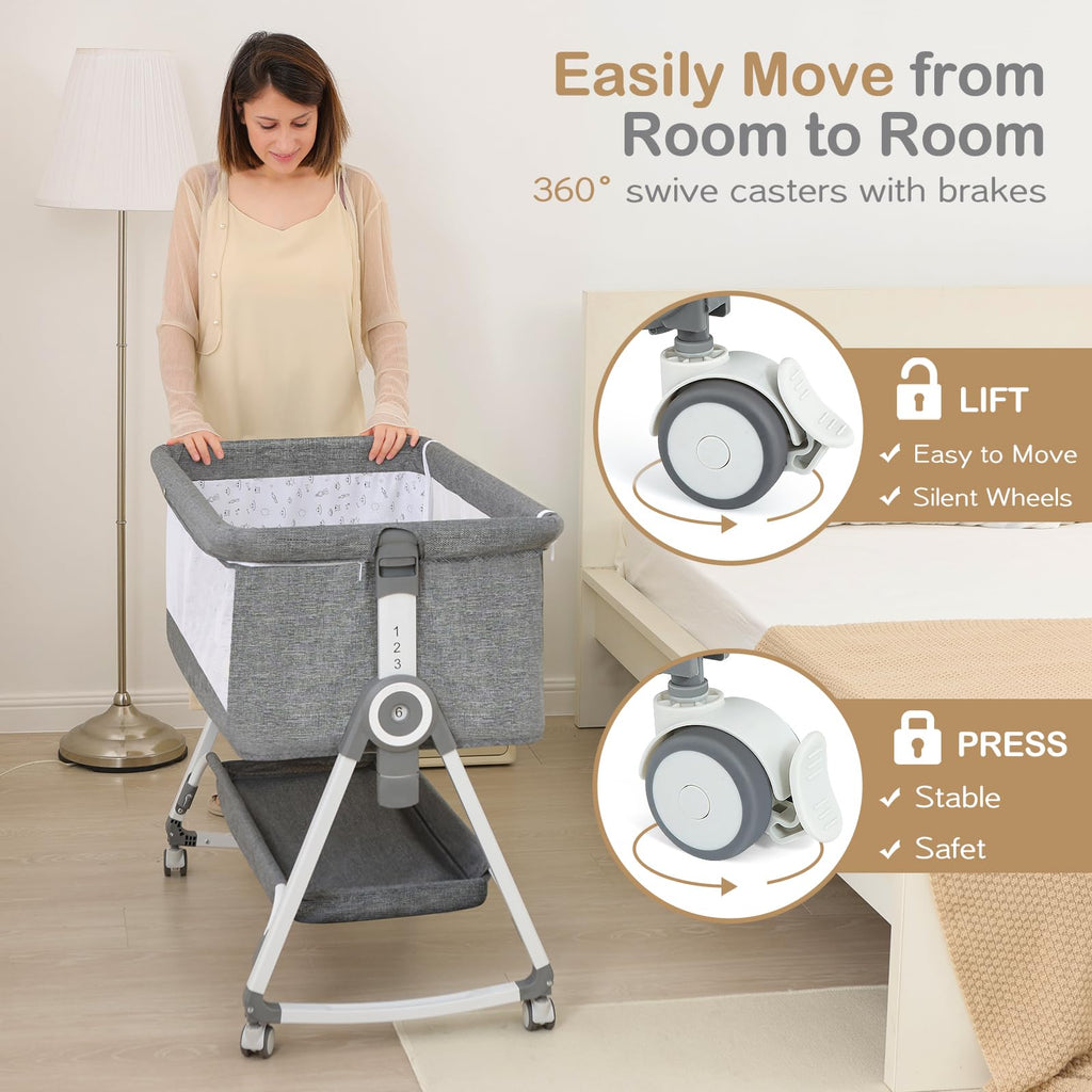 Portable Bedside Bassinet with Waterproof Mattress, Grey I59270