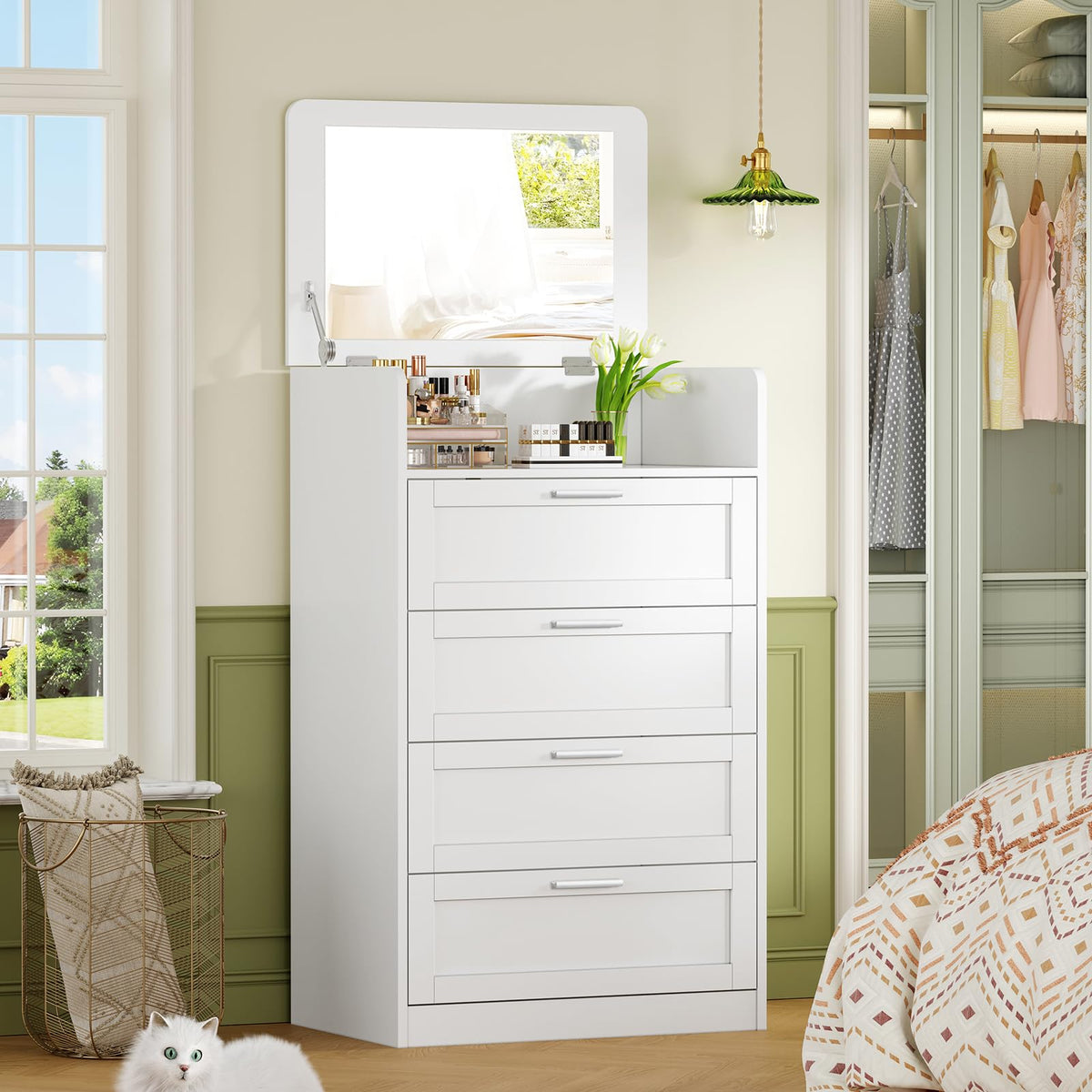 White 4 Drawer Dresser with Mirror A973854
