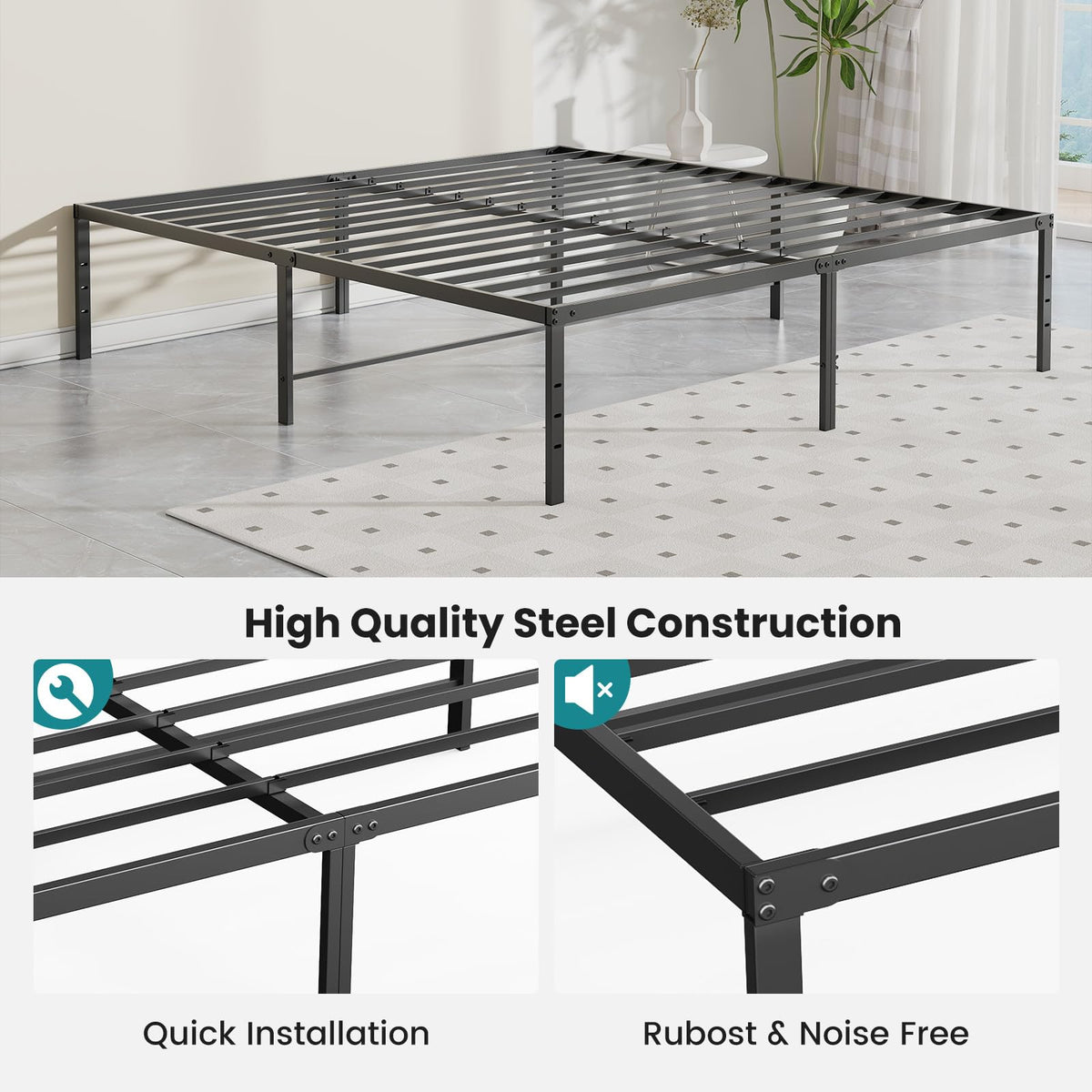 Queen Size 18 Inch Metal Platform Bed Frame R473