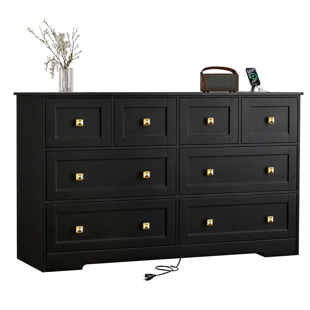 Black 8 Drawer Wood Dresser with Metal Handle C901