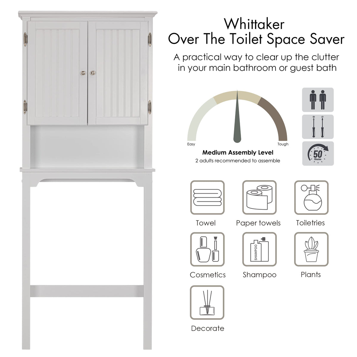 White Bathroom Storage Cabinet with Doors M4408