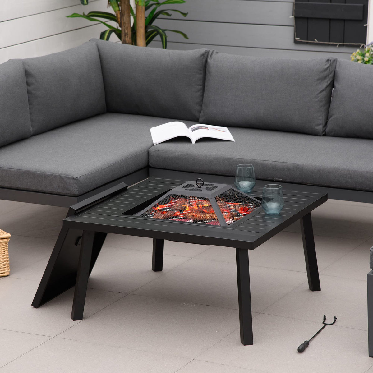 34-Inch Wood Burning Fire Pit with Grill I583592