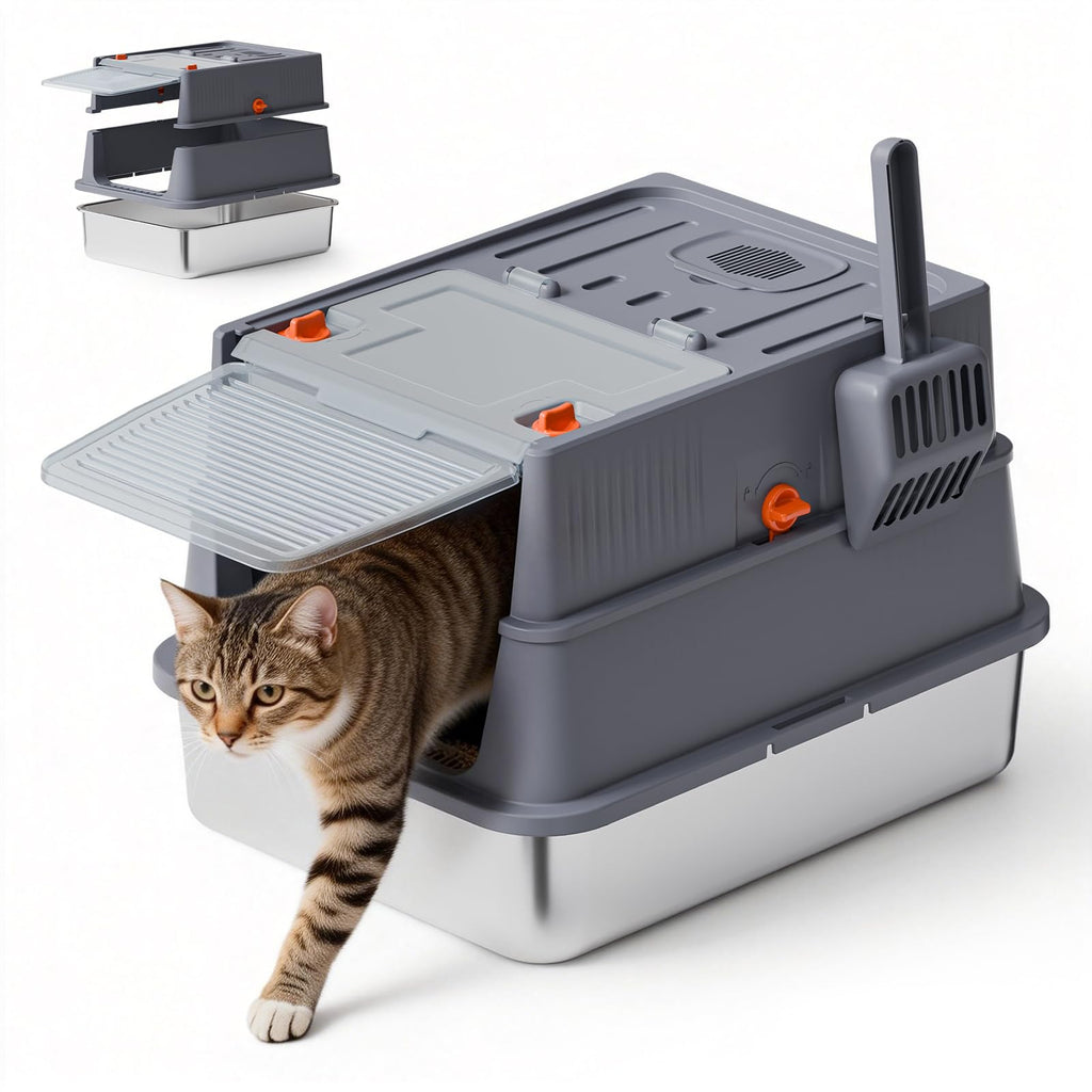 Stainless Steel Covered Cat Litter Box with High Sides R572221