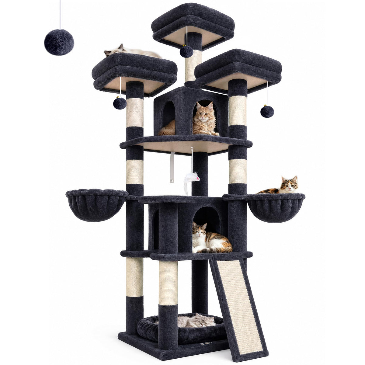 70 Inch Dark Gray Cat Tree with Scratching Post C633651