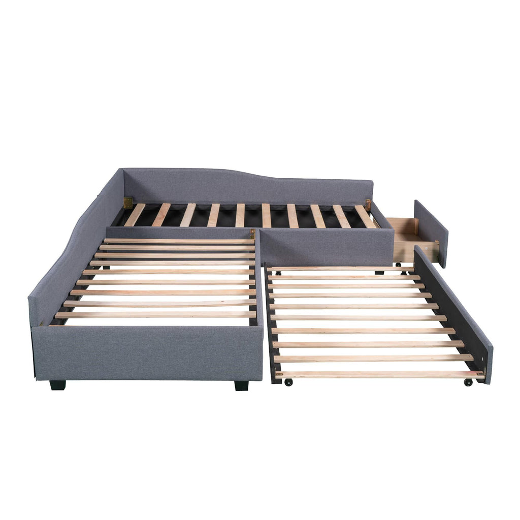 Gray L-Shaped Daybed with Trundle & Drawer J812
