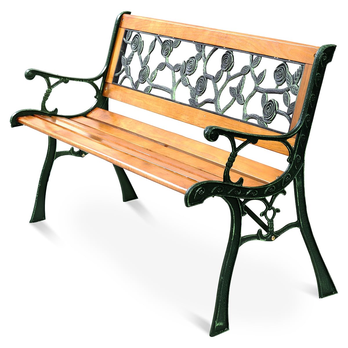 Outdoor Garden Bench with Rose Cast Backrest and Metal Legs U652985