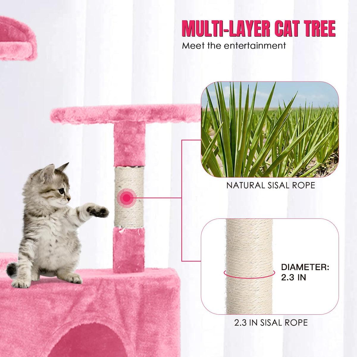 70in Cat Tree Tower with Scratching Post W32804