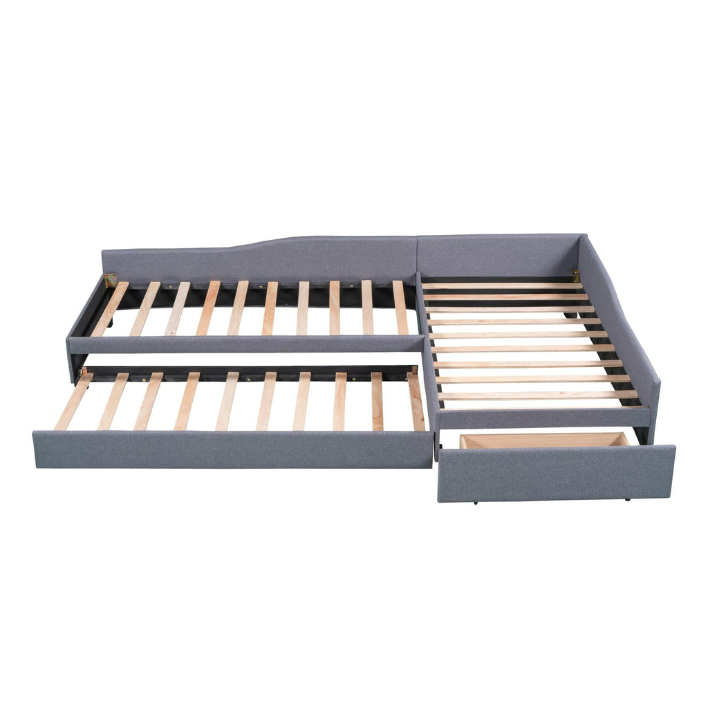Gray L-Shaped Daybed with Trundle & Drawer J812