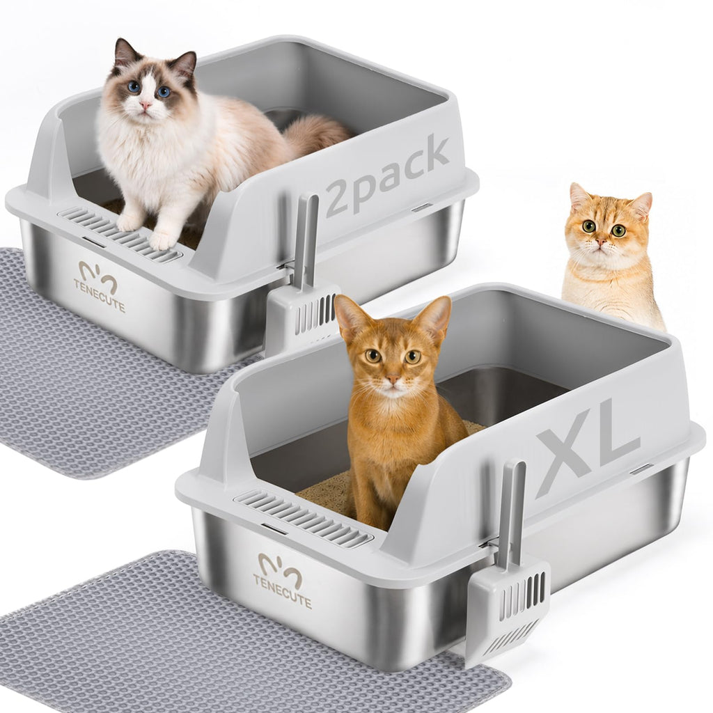 XL Stainless Steel Cat Litter Box with High Sides H6618