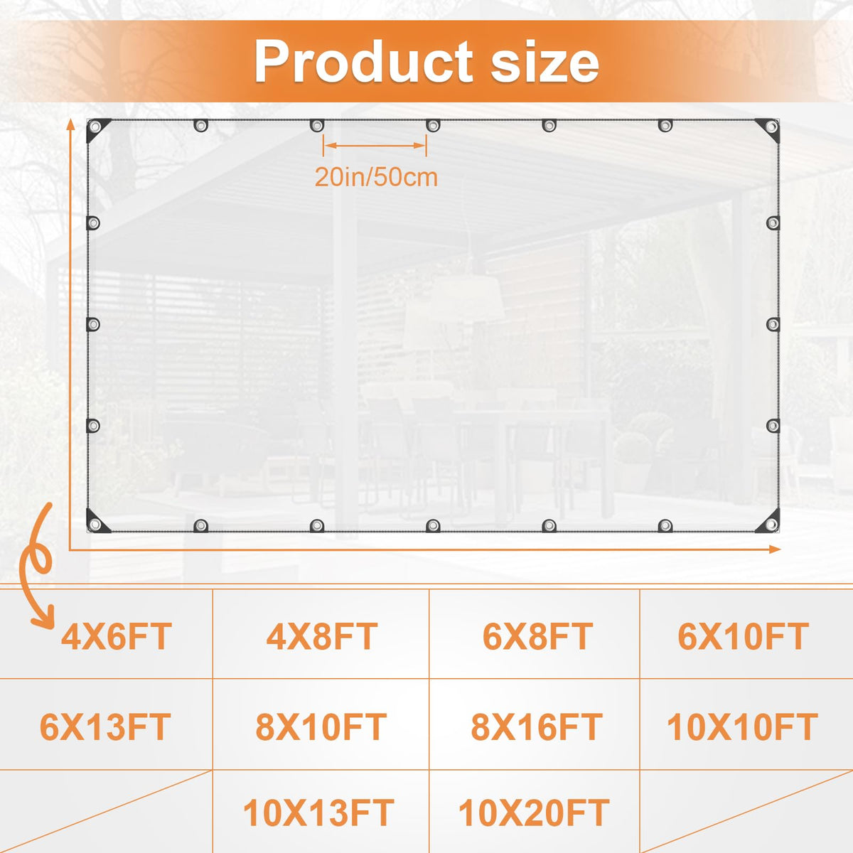 10’ x 13’ Clear Heavy Duty Waterproof Vinyl Tarp with Grommets A39092
