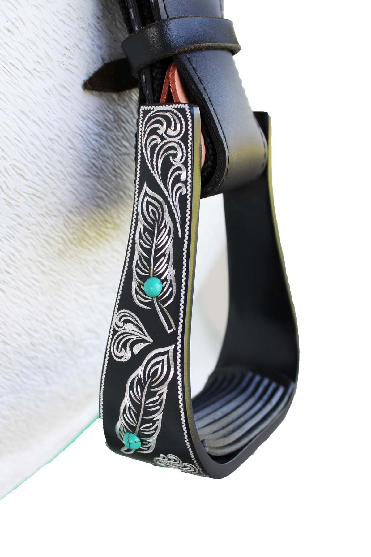 Black Aluminum Engraved Horse Saddle Stirrups S9003