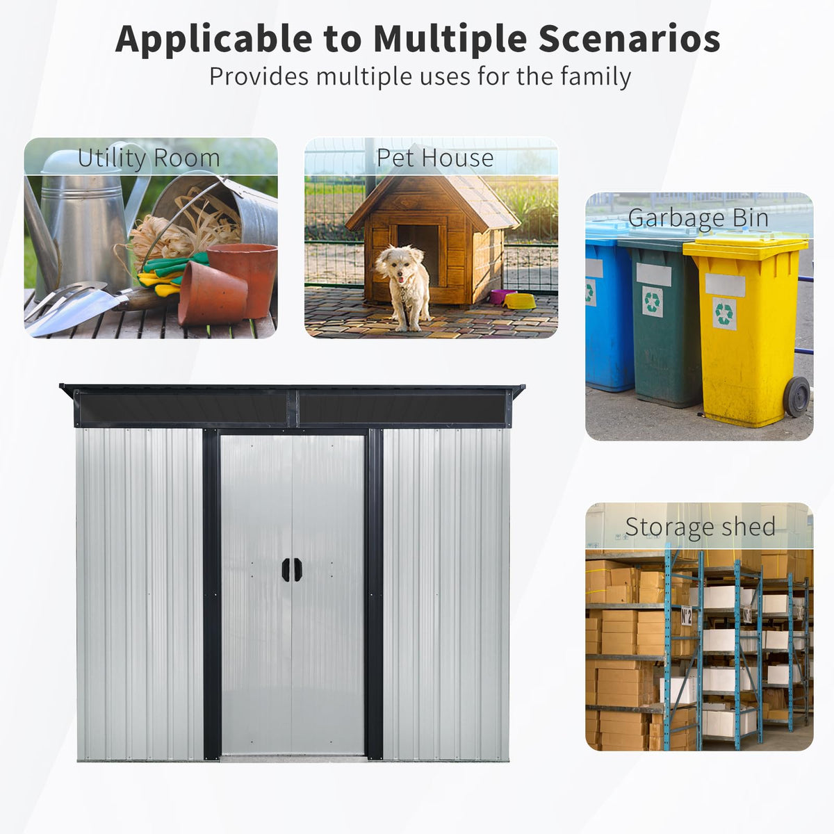 8 x 6 FT Metal Storage Shed with Lockable Sliding Doors F699890