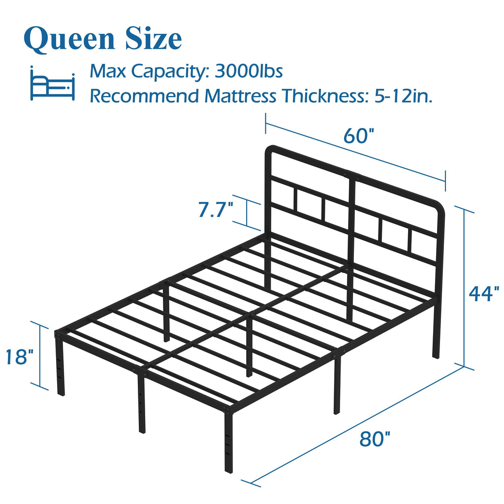 18 Inch Metal Queen Bed Frame with Headboard W792