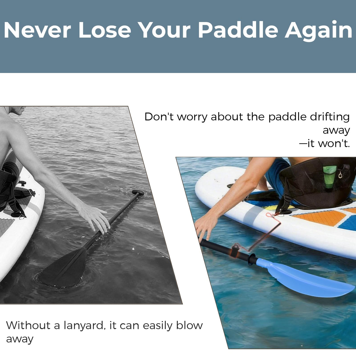 Adjustable Lightweight Floating Kayak Paddle with Safety Rope M88078