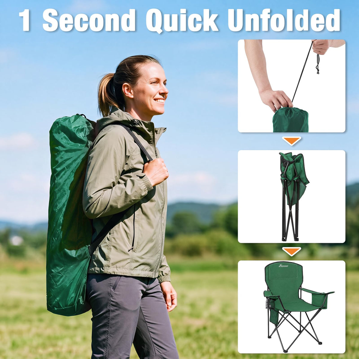 2 Pack Heavy Duty Folding Camping Chair with Cooler Bag W39032