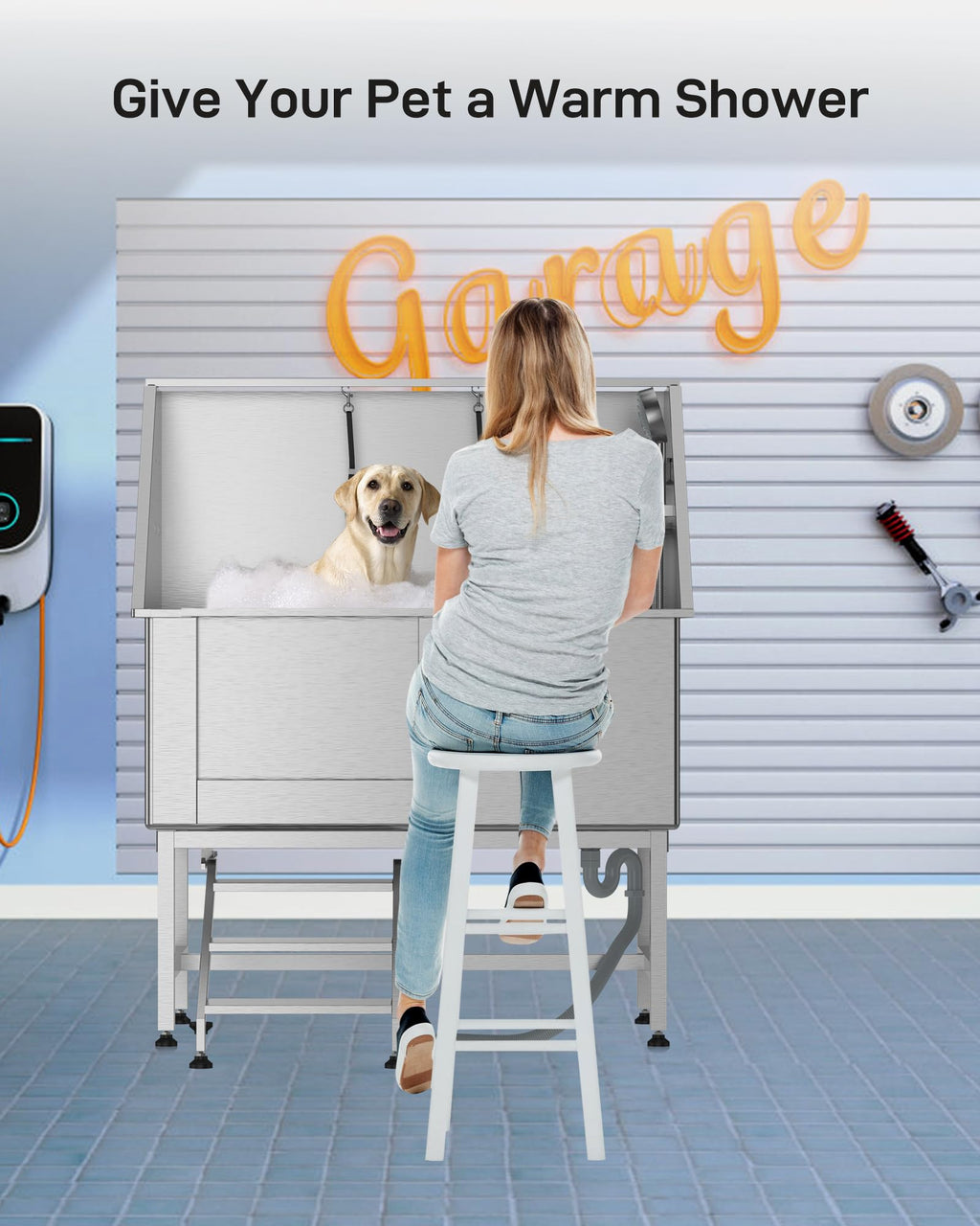 50 Inch Stainless Steel Dog Grooming Bath Tub with Ramp C914